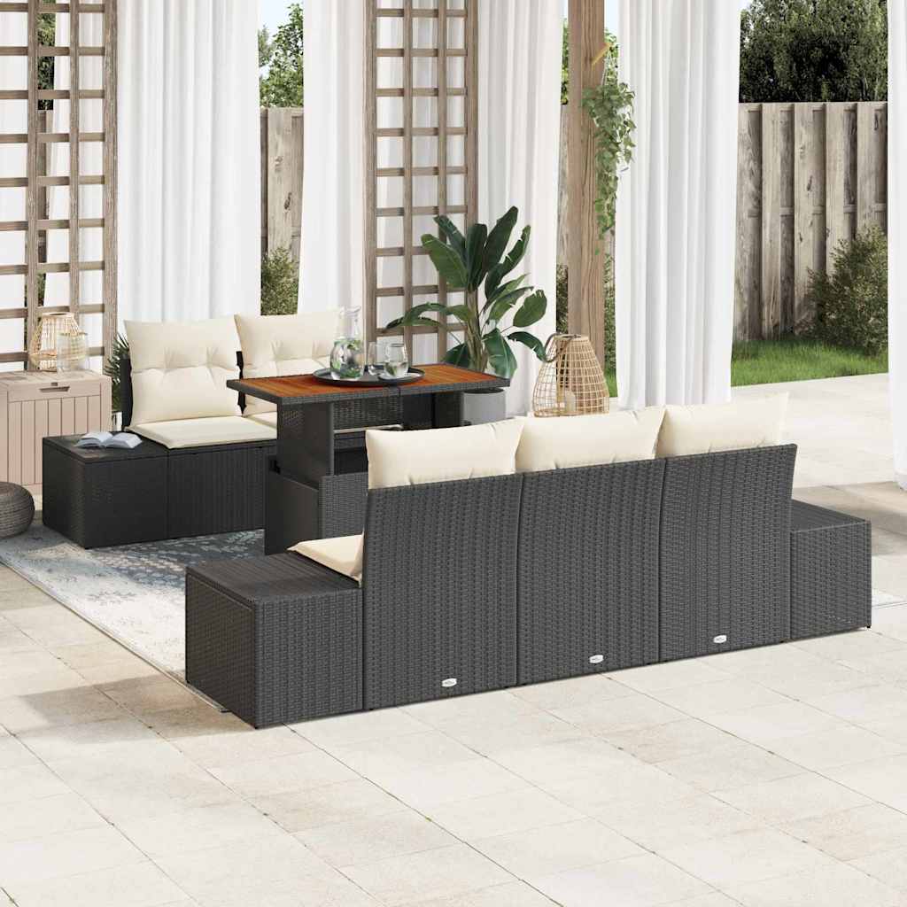 Conjunto de sofá de jardín 6 pcs Negro Poliratán