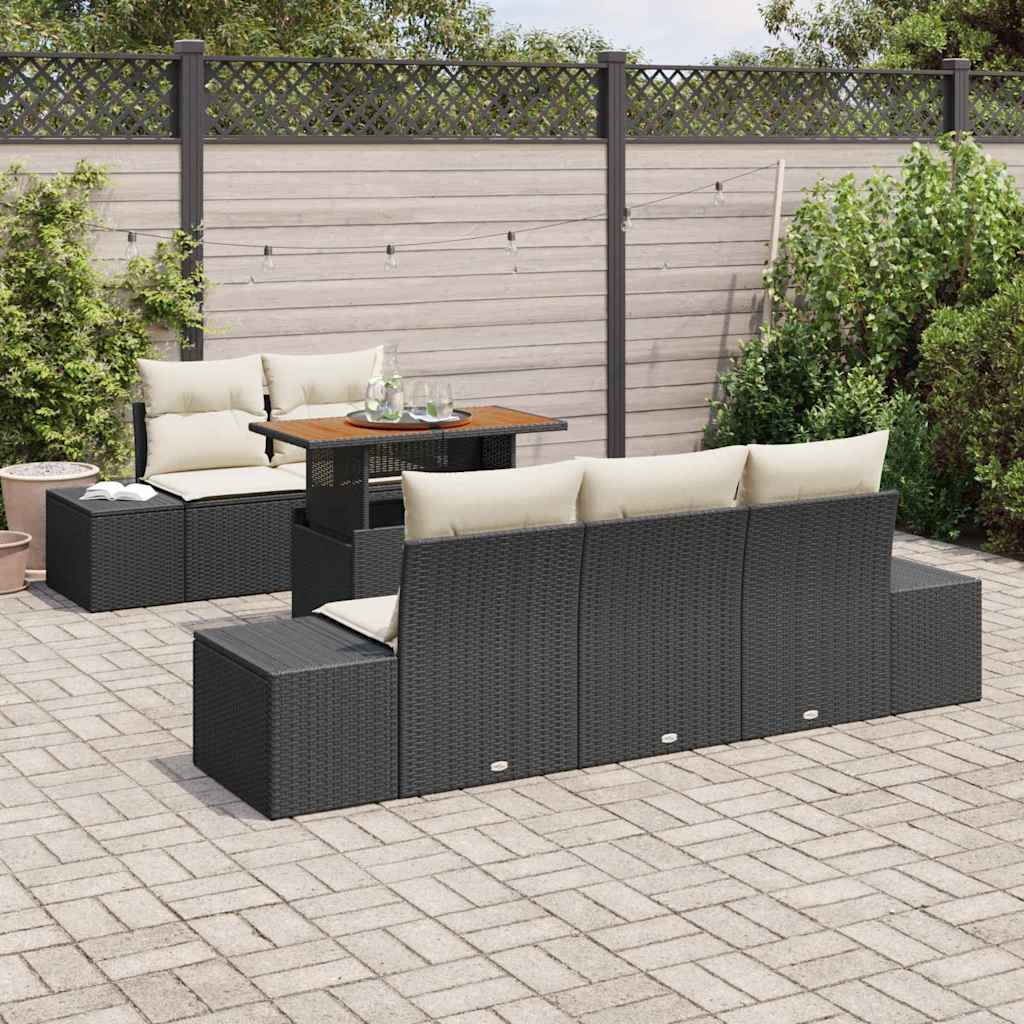 Conjunto de sofá de jardín 6 pcs Negro Poliratán