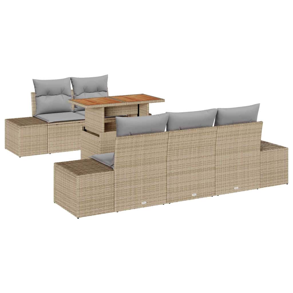 Conjunto de sofá de jardín 6 pcs Beige Poliratán