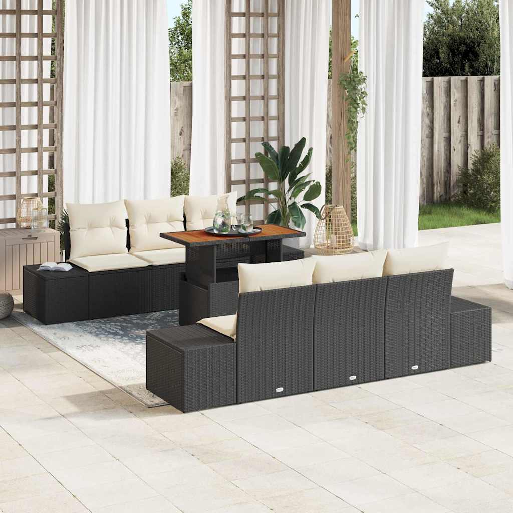 Conjunto de Sofás de Jardim 7 Peças Bege Vime Sintético