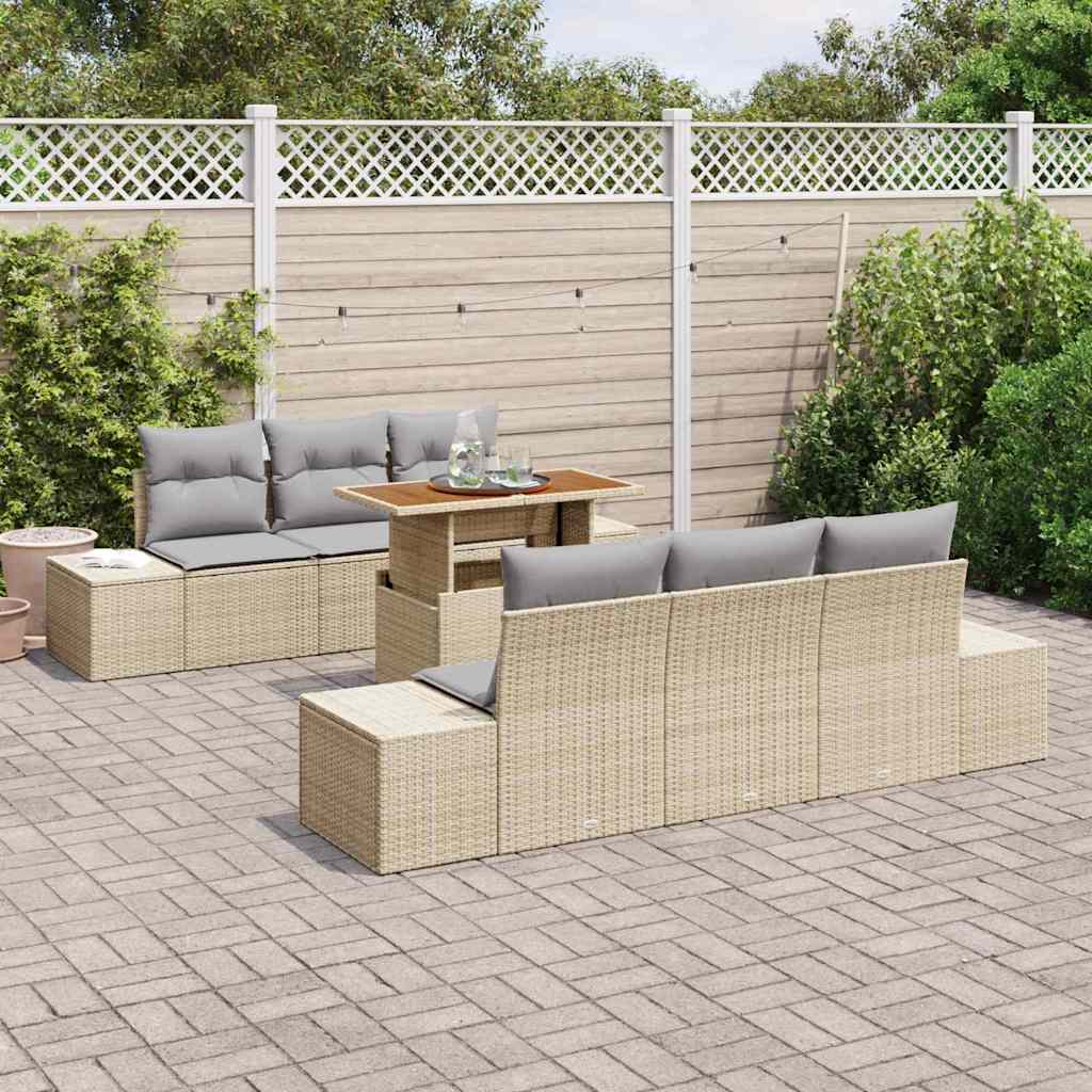 Conjunto de sofá de jardín 7 pcs Beige Poliratán