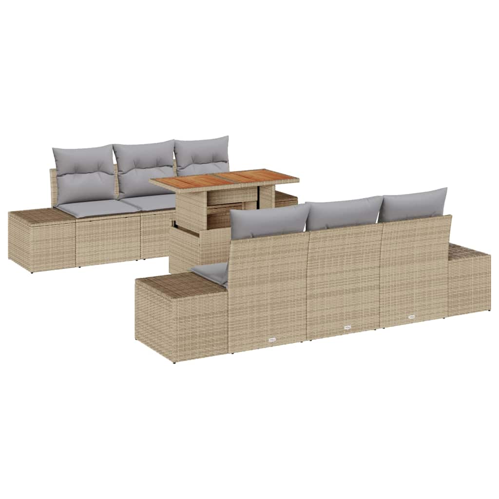 Conjunto de sofá de jardín 7 pcs Beige Poliratán
