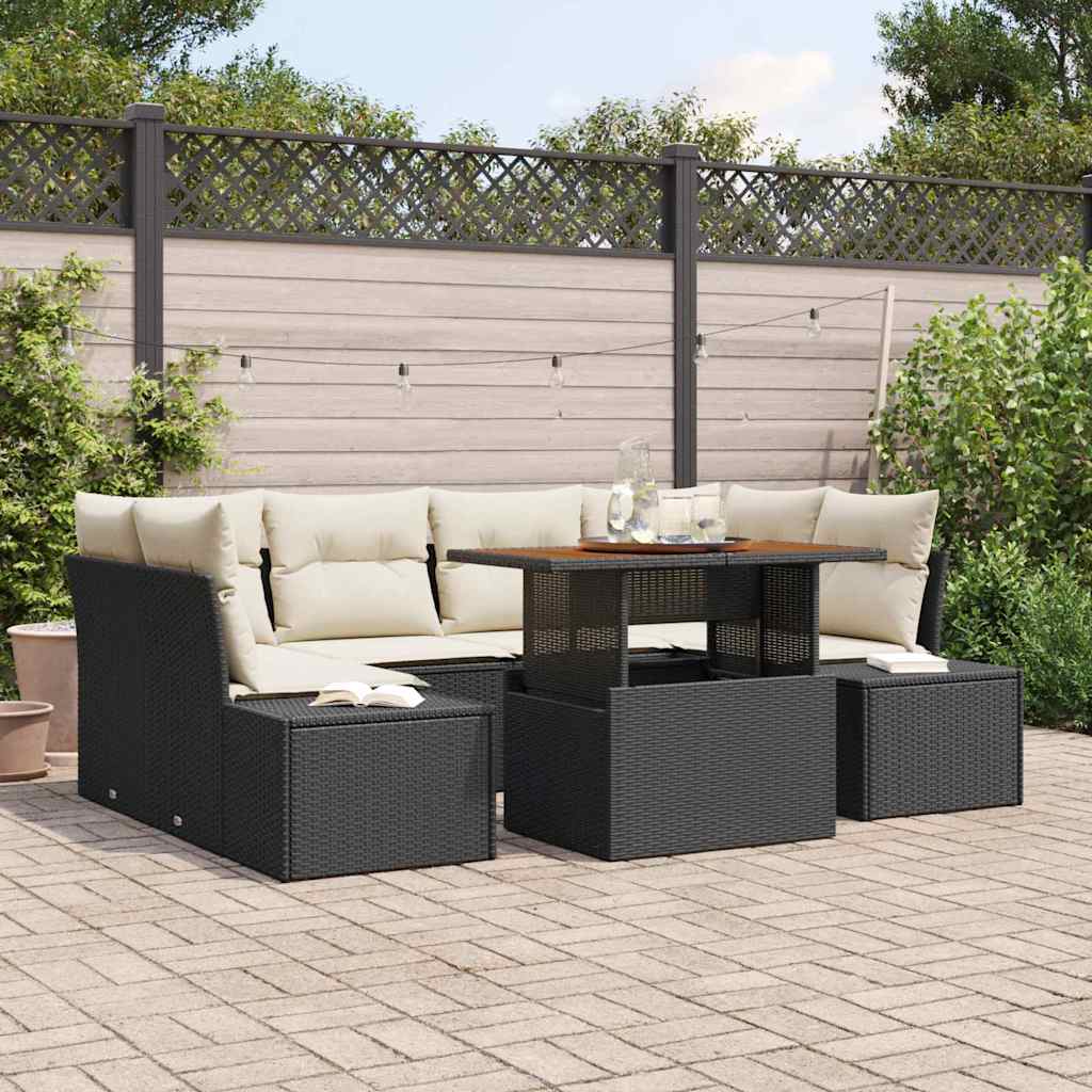 Conjunto de sofá de jardín 7 pcs Beige Poliratán