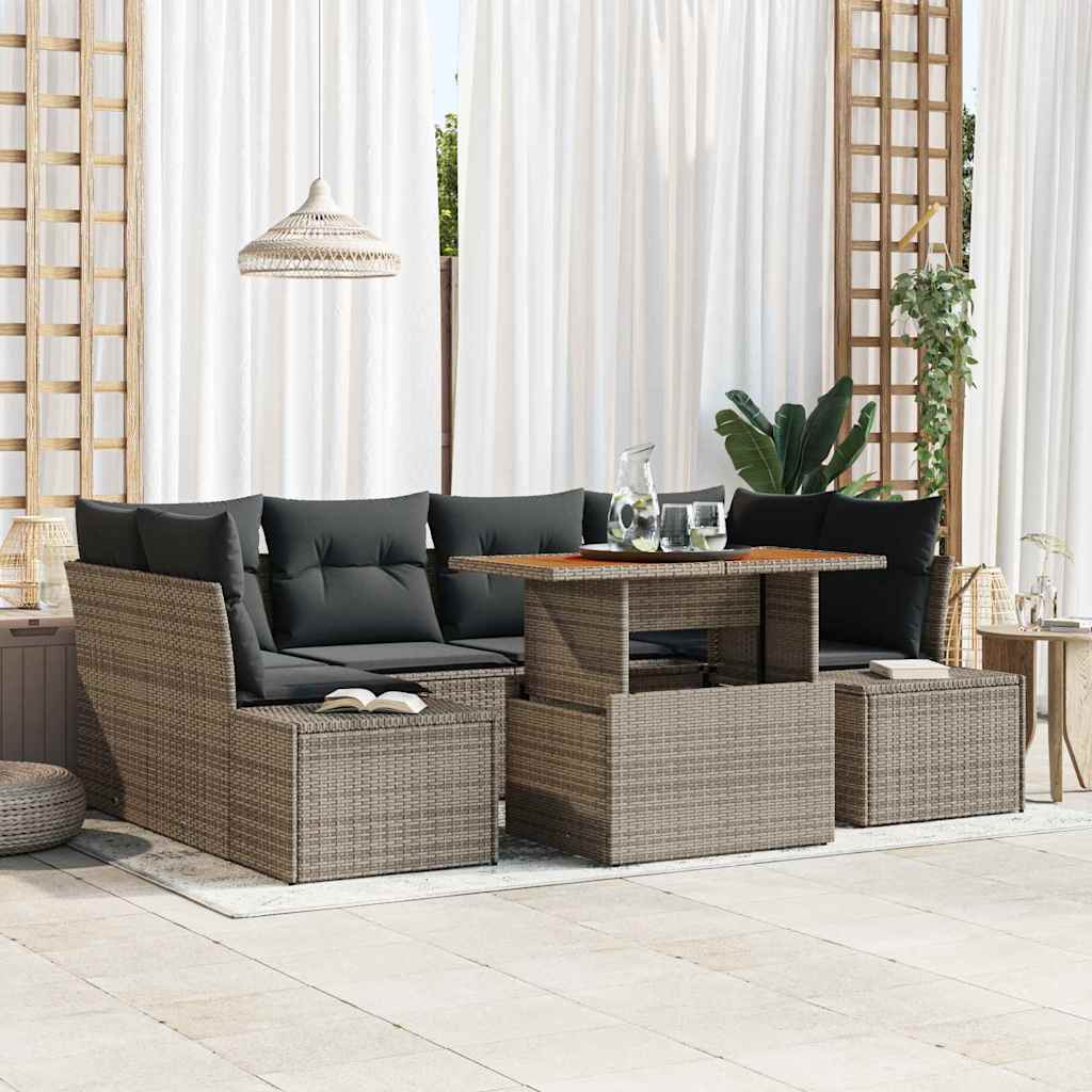 Conjunto de sofá de jardín 7 pcs Beige Poliratán
