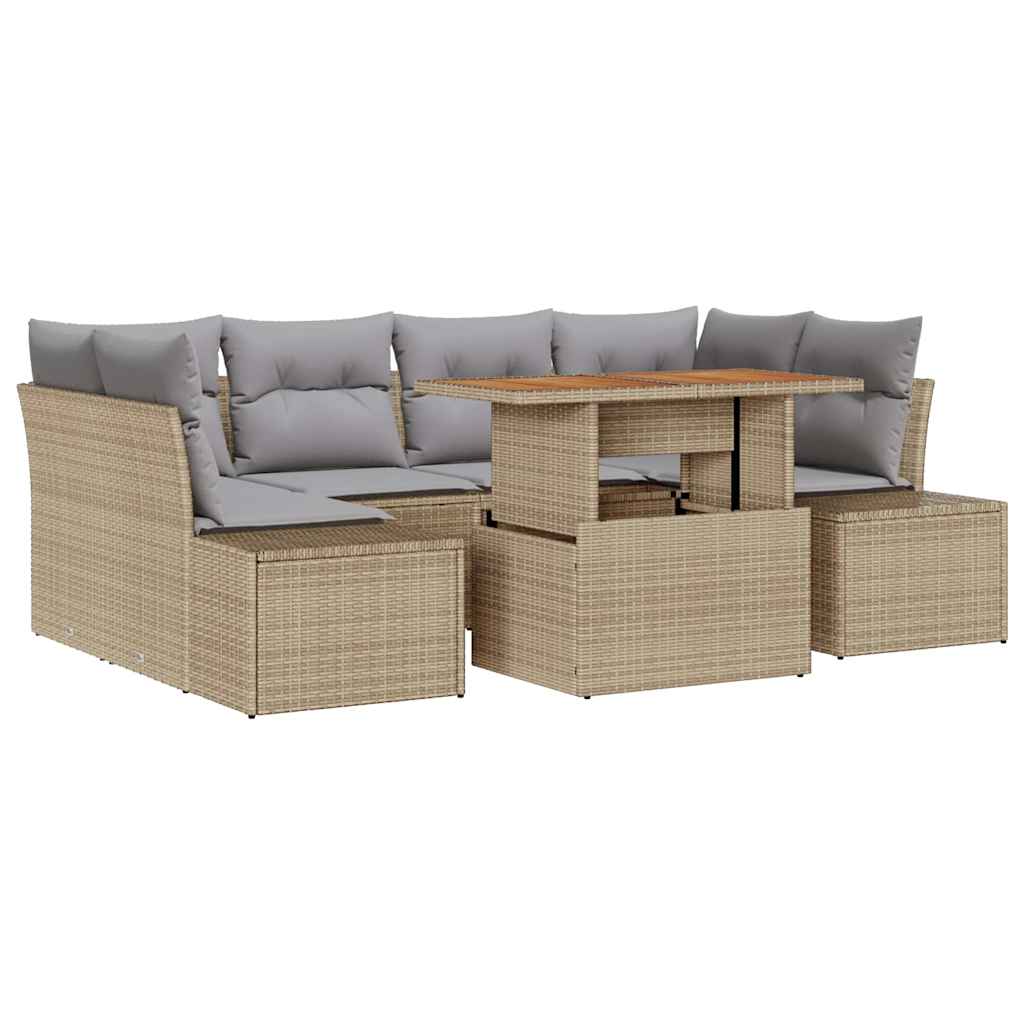 Conjunto de sofá de jardín 7 pcs Beige Poliratán