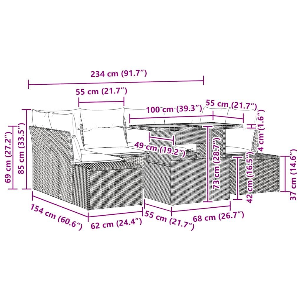 Conjunto de sofá de jardín 7 pcs Beige Poliratán