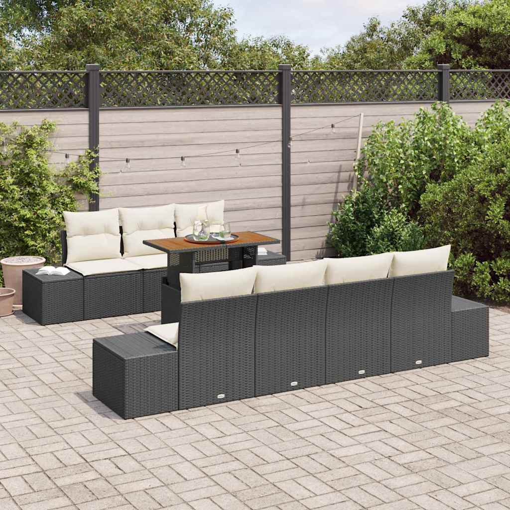 Conjunto de sofá de jardín 8 pcs Negro Poliratán