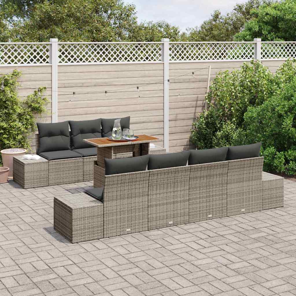 Conjunto de sofá de jardín 8 pcs Gris Poliratán