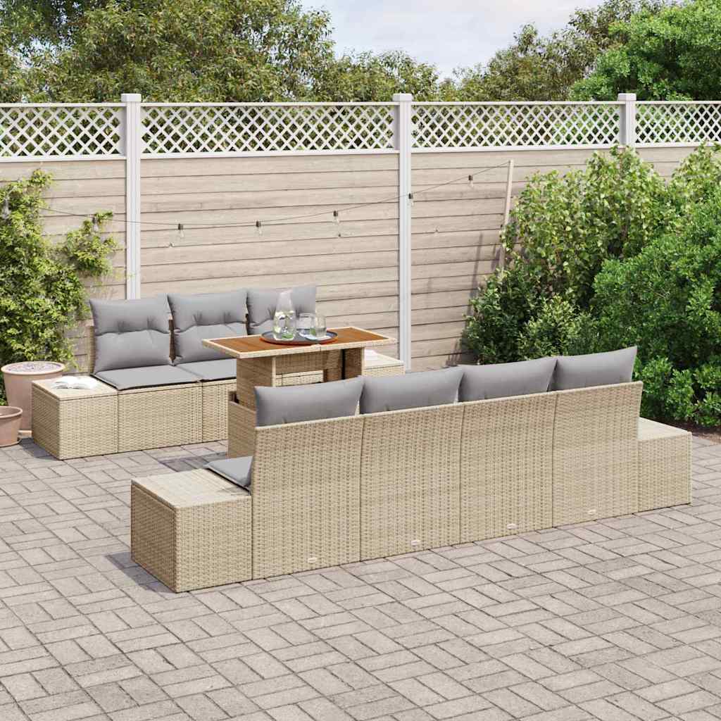 Conjunto de sofá de jardín 8 pcs Beige Poliratán