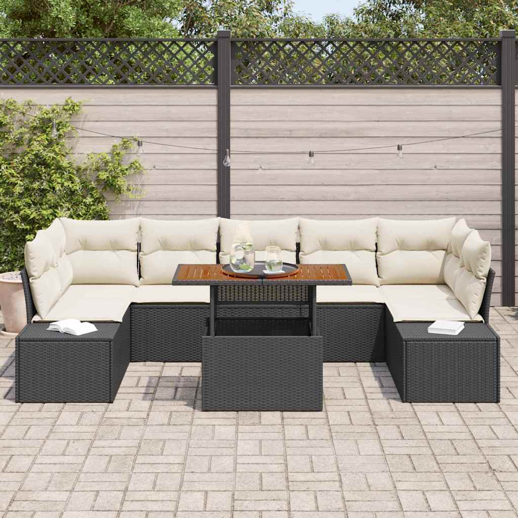 Conjunto de sofá de jardín 8 pcs Negro Poliratán