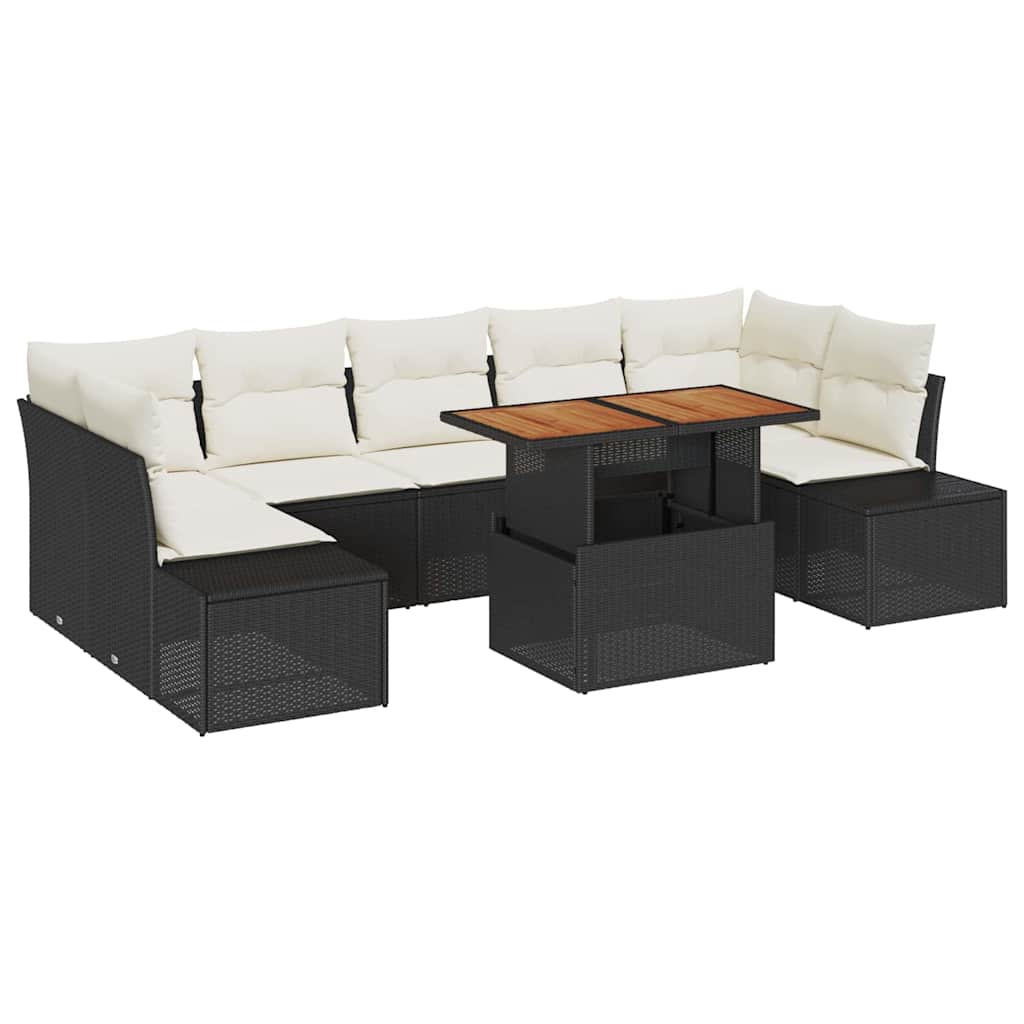 Conjunto de sofá de jardín 8 pcs Negro Poliratán
