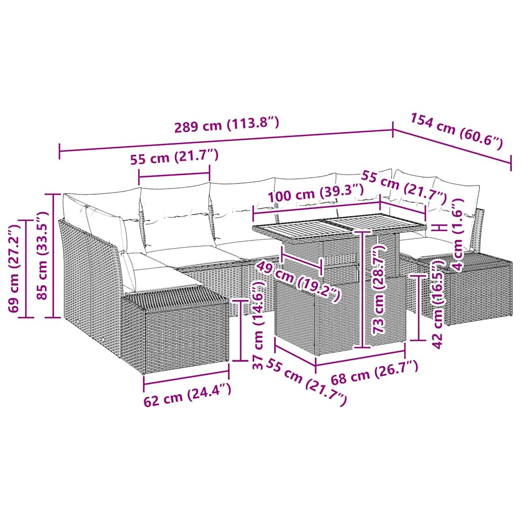 Conjunto de sofá de jardín 8 pcs Negro Poliratán