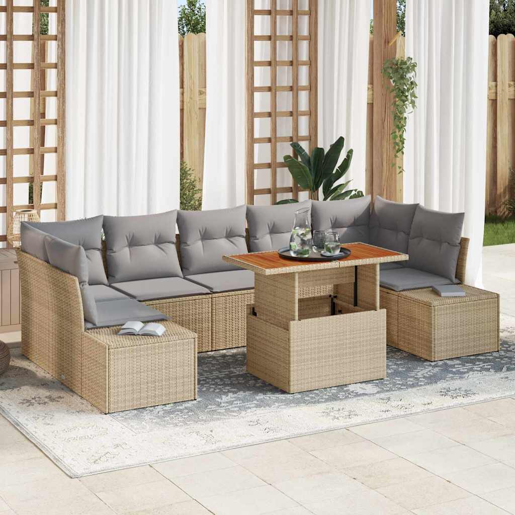 Conjunto de sofá de jardín 8 pcs Beige Poliratán