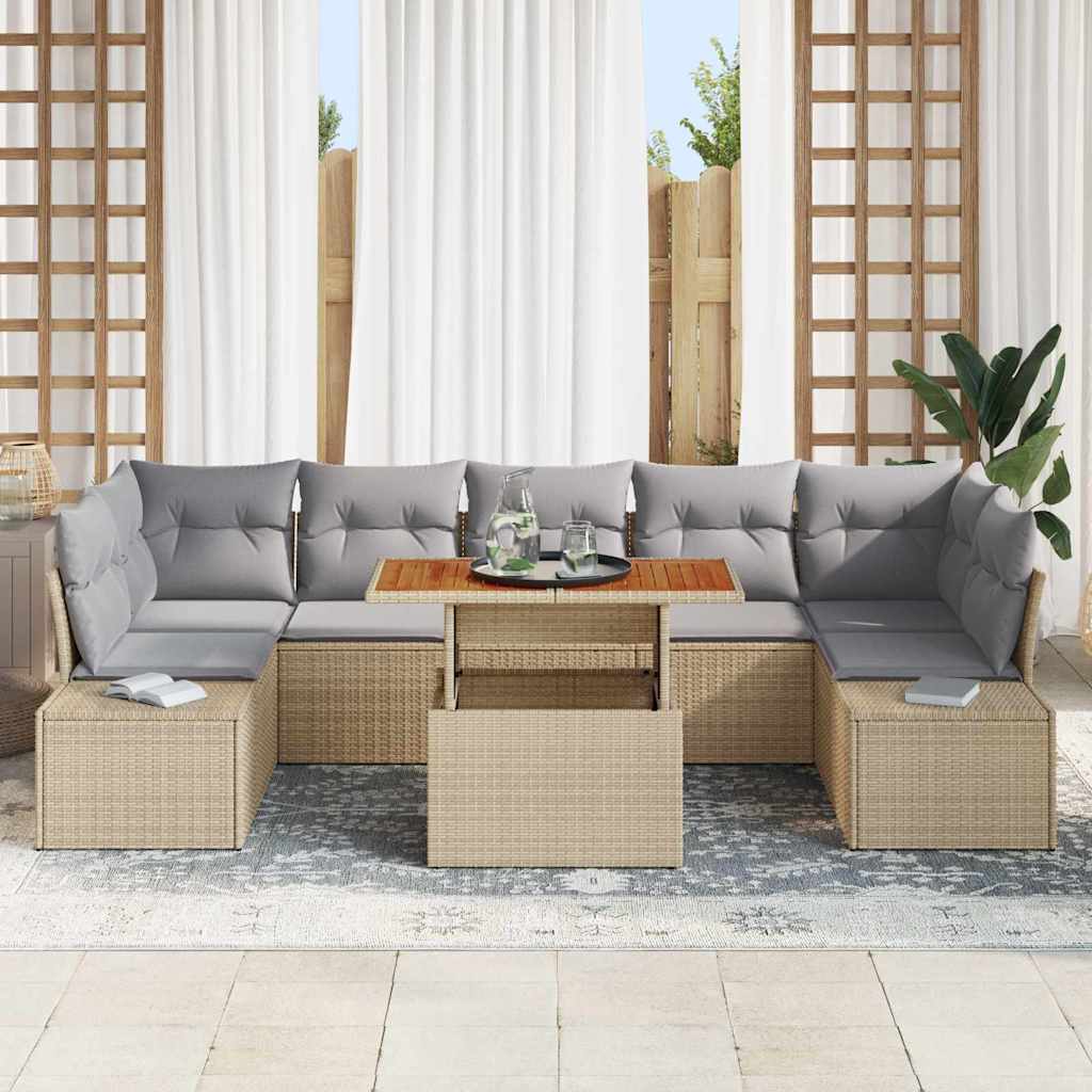 Conjunto de sofá de jardín 8 pcs Beige Poliratán
