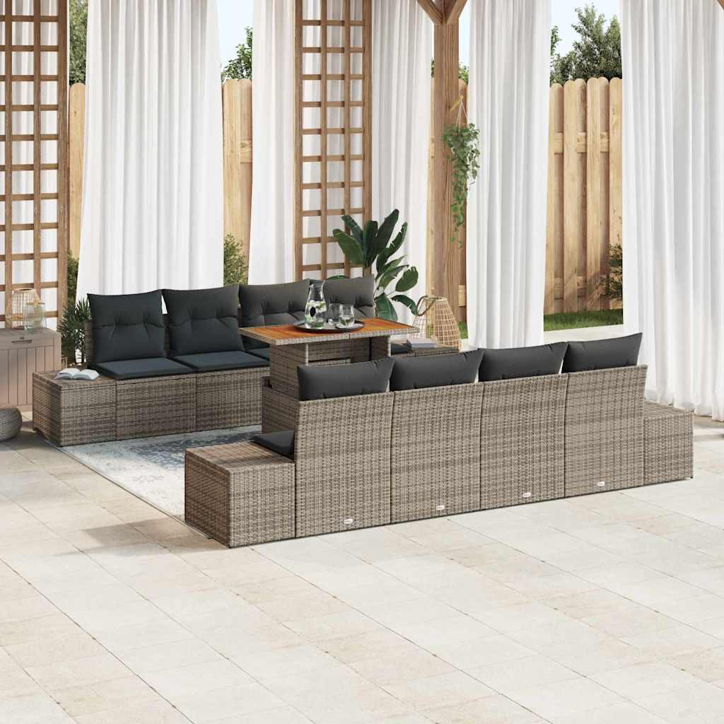 Conjunto de sofá de jardín 9 pcs Beige Poliratán