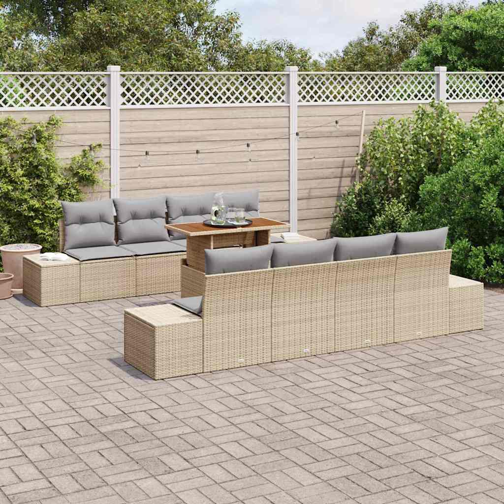 Conjunto de sofá de jardín 9 pcs Beige Poliratán