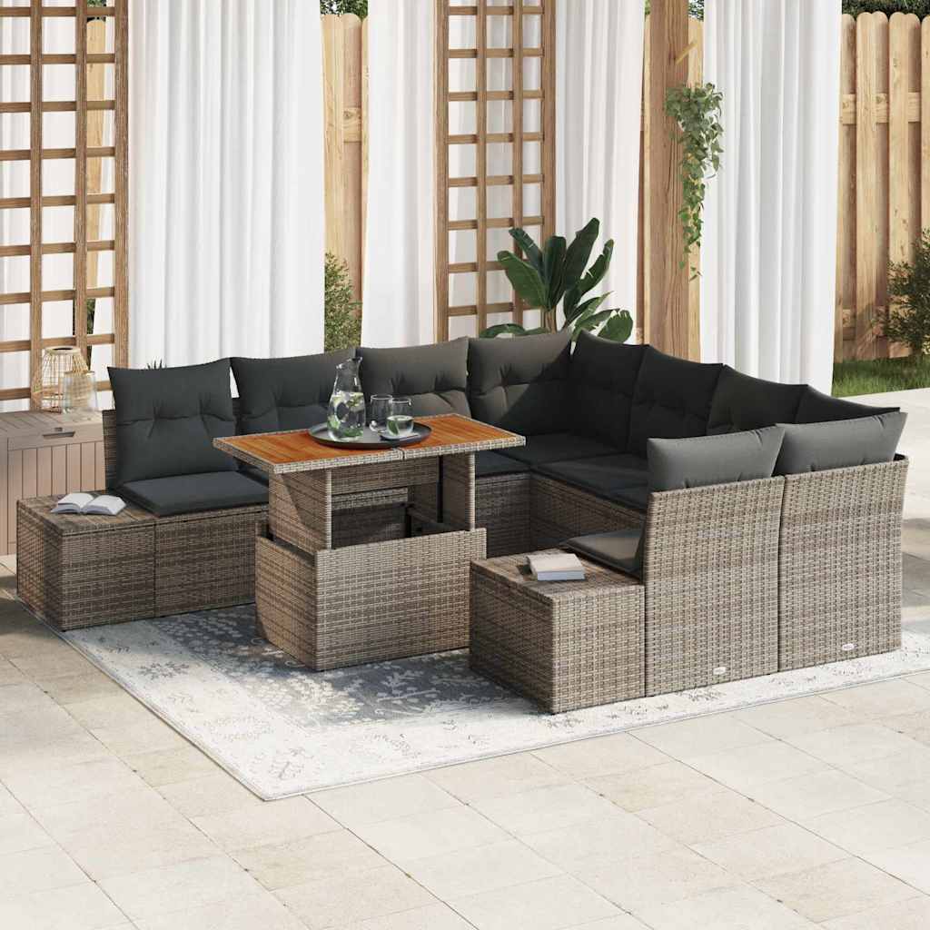 Conjunto de sofá de jardim 9 peças Bege Vime sintético