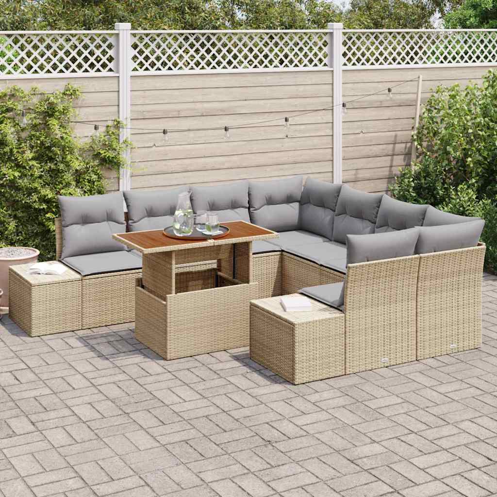 Conjunto de sofá de jardín 9 pcs Beige Poliratán