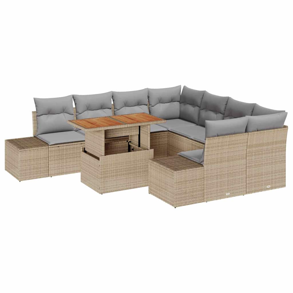 Conjunto de sofá de jardín 9 pcs Beige Poliratán