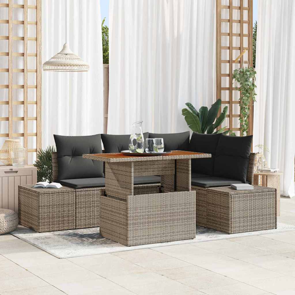 Conjunto de sofá de jardín 5 pcs Beige Poliratán