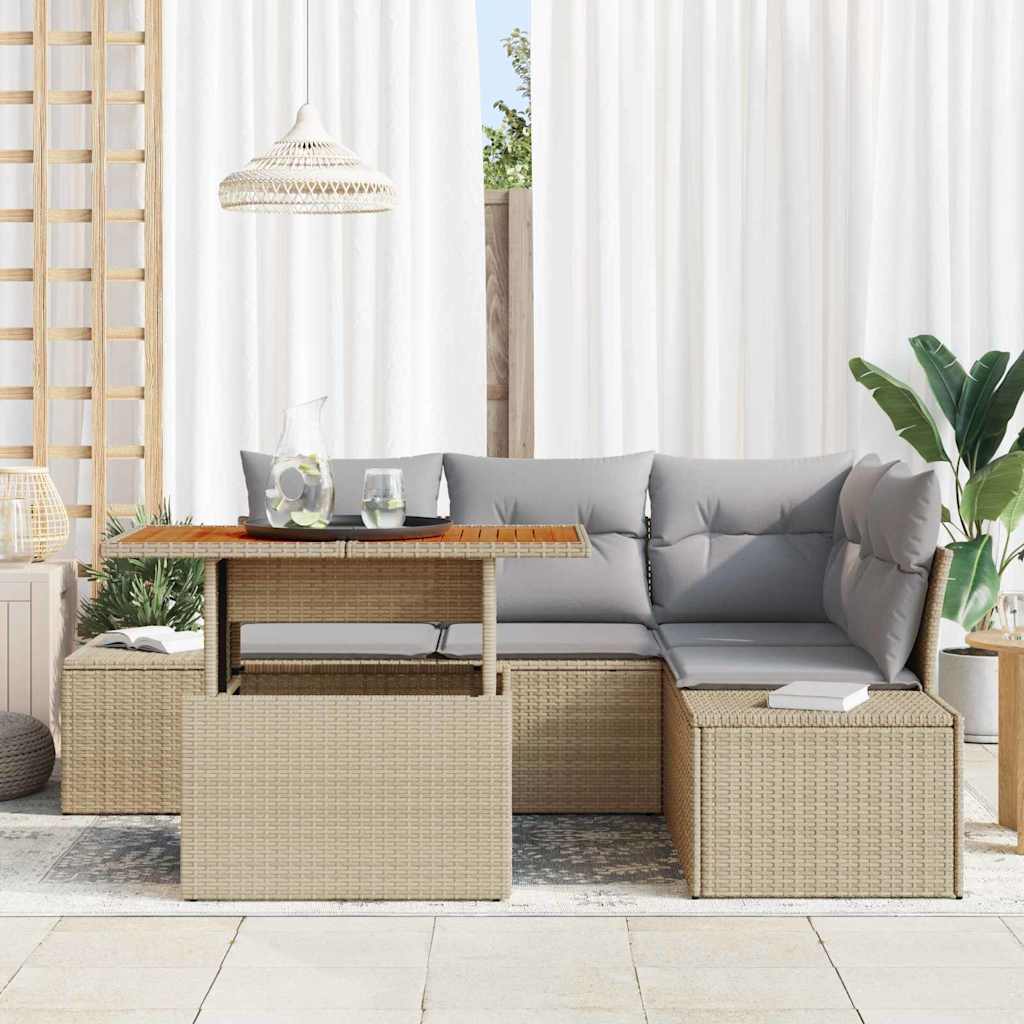 Conjunto de sofá de jardín 5 pcs Beige Poliratán