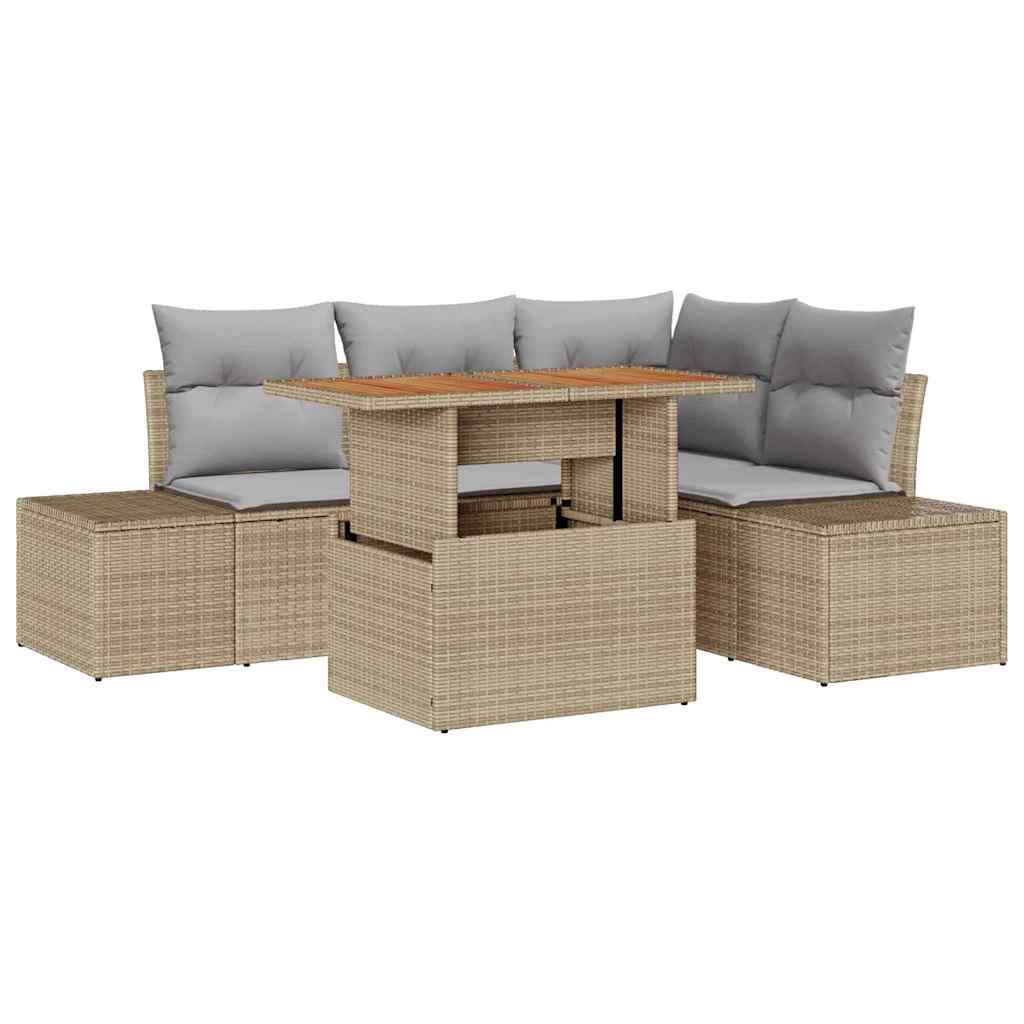 Conjunto de sofá de jardín 5 pcs Beige Poliratán