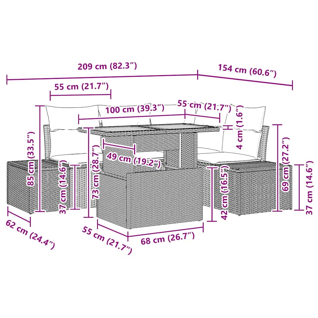 Conjunto de sofá de jardín 5 pcs Beige Poliratán