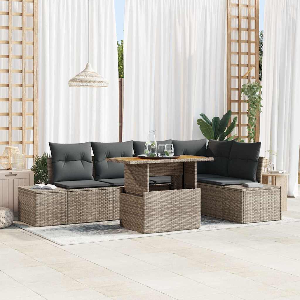 Conjunto de sofá de jardín 6 pcs Beige Poliratán