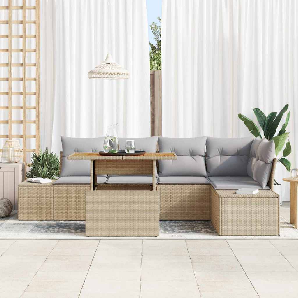 Conjunto de sofá de jardín 6 pcs Beige Poliratán