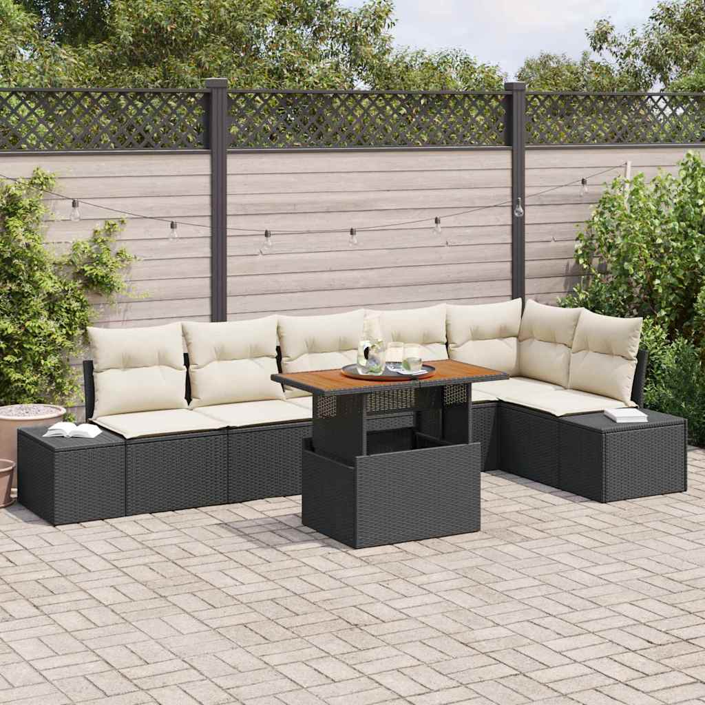 7 pcs Garden Sofa Set Beige Poly Rattan