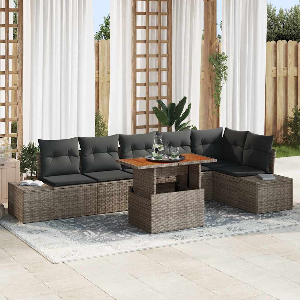 7 pcs Garden Sofa Set Beige Poly Rattan