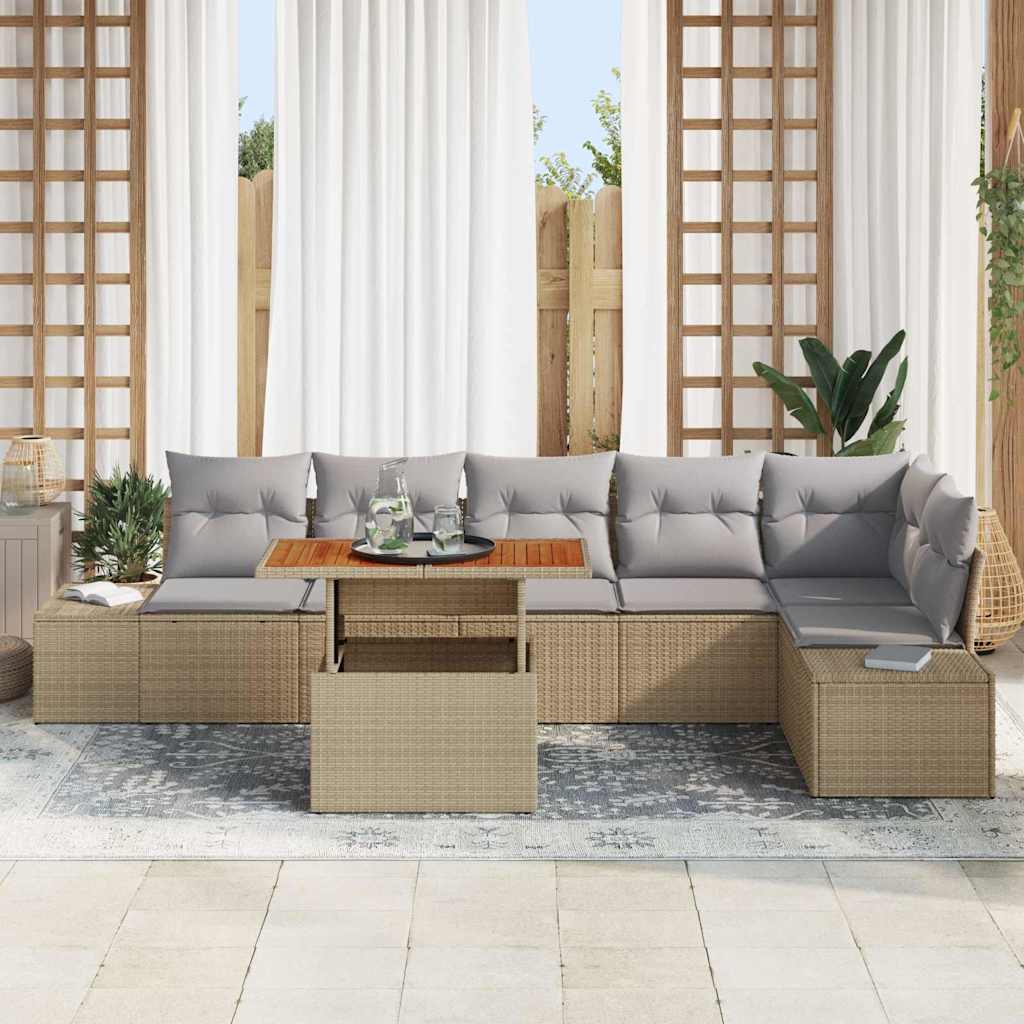 Conjunto de sofá de jardín 7 pcs Beige Poliratán