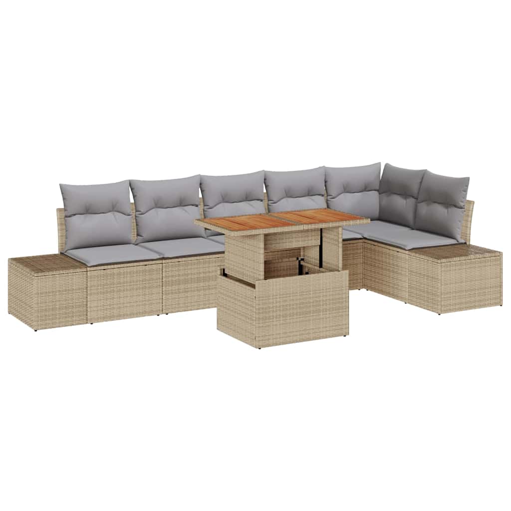 Conjunto de sofá de jardín 7 pcs Beige Poliratán
