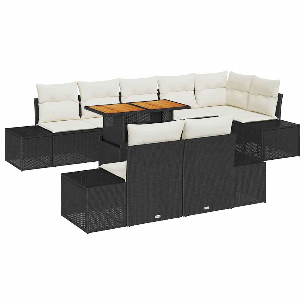 Conjunto de sofá de jardín 9 pcs Negro Poliratán