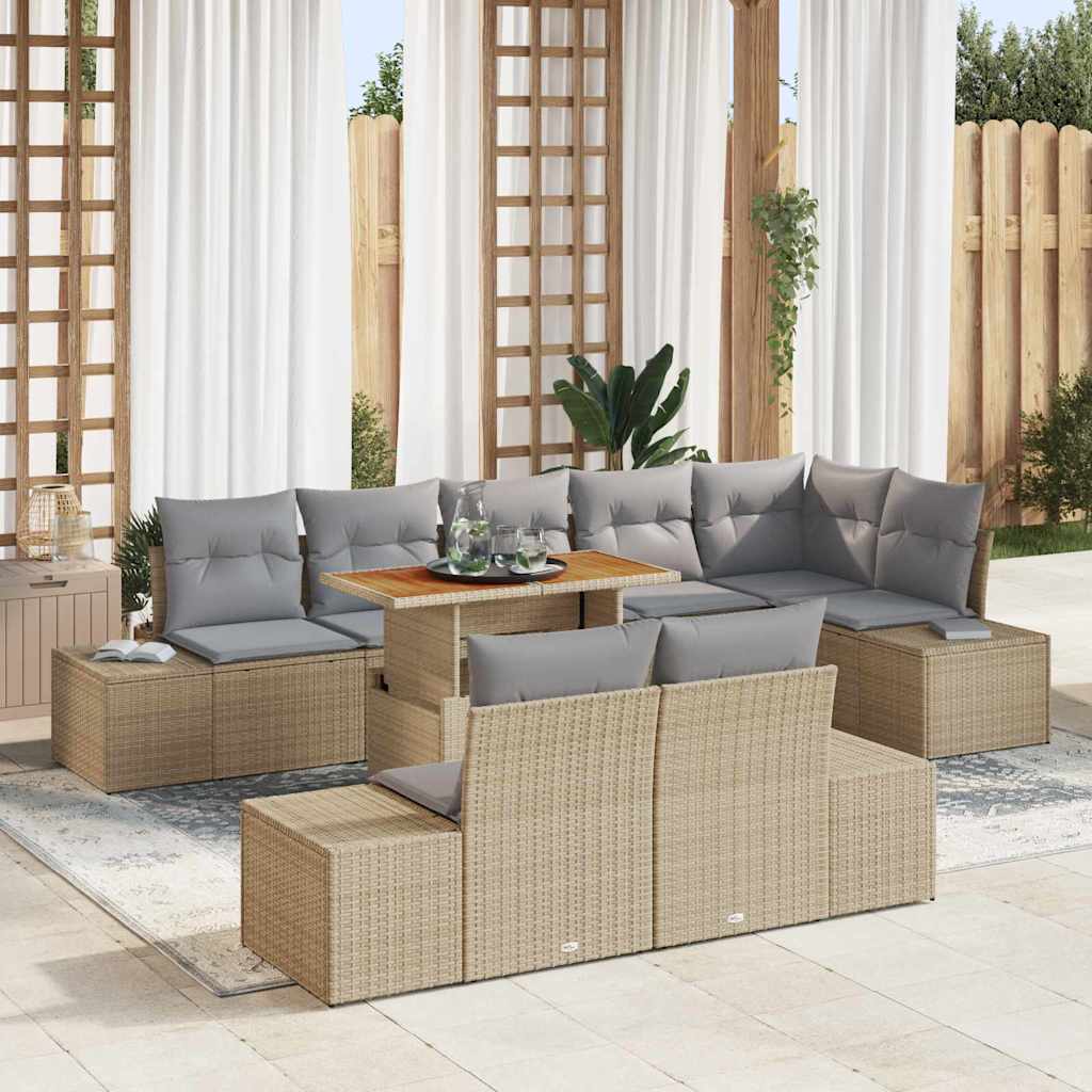 Conjunto de sofá de jardín 9 pcs Beige Poliratán