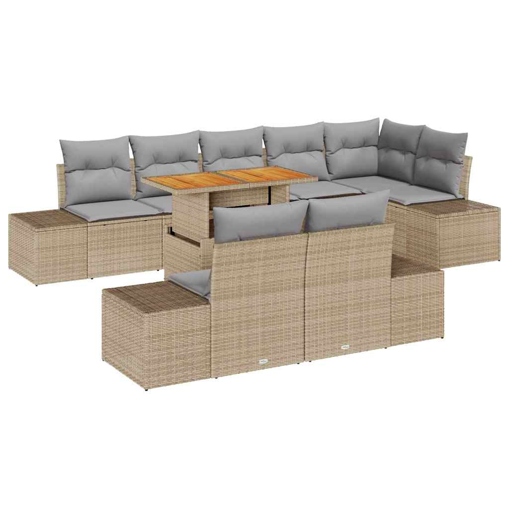 Conjunto de sofá de jardín 9 pcs Beige Poliratán