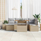 Conjunto de sofá de jardín 7 pcs Beige Poliratán