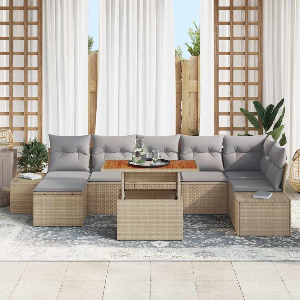Conjunto de sofá de jardín 8 pcs Beige Poliratán