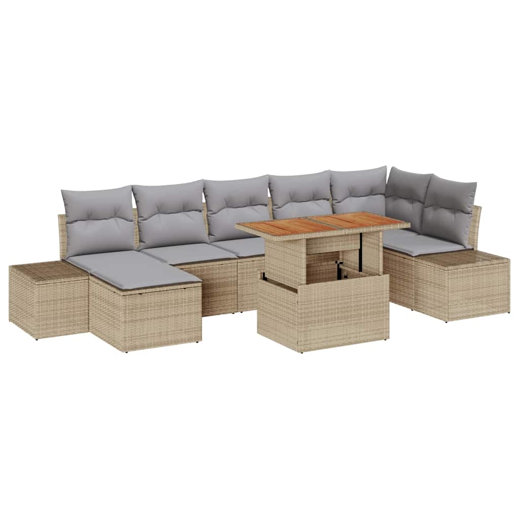 Conjunto de sofá de jardín 8 pcs Beige Poliratán