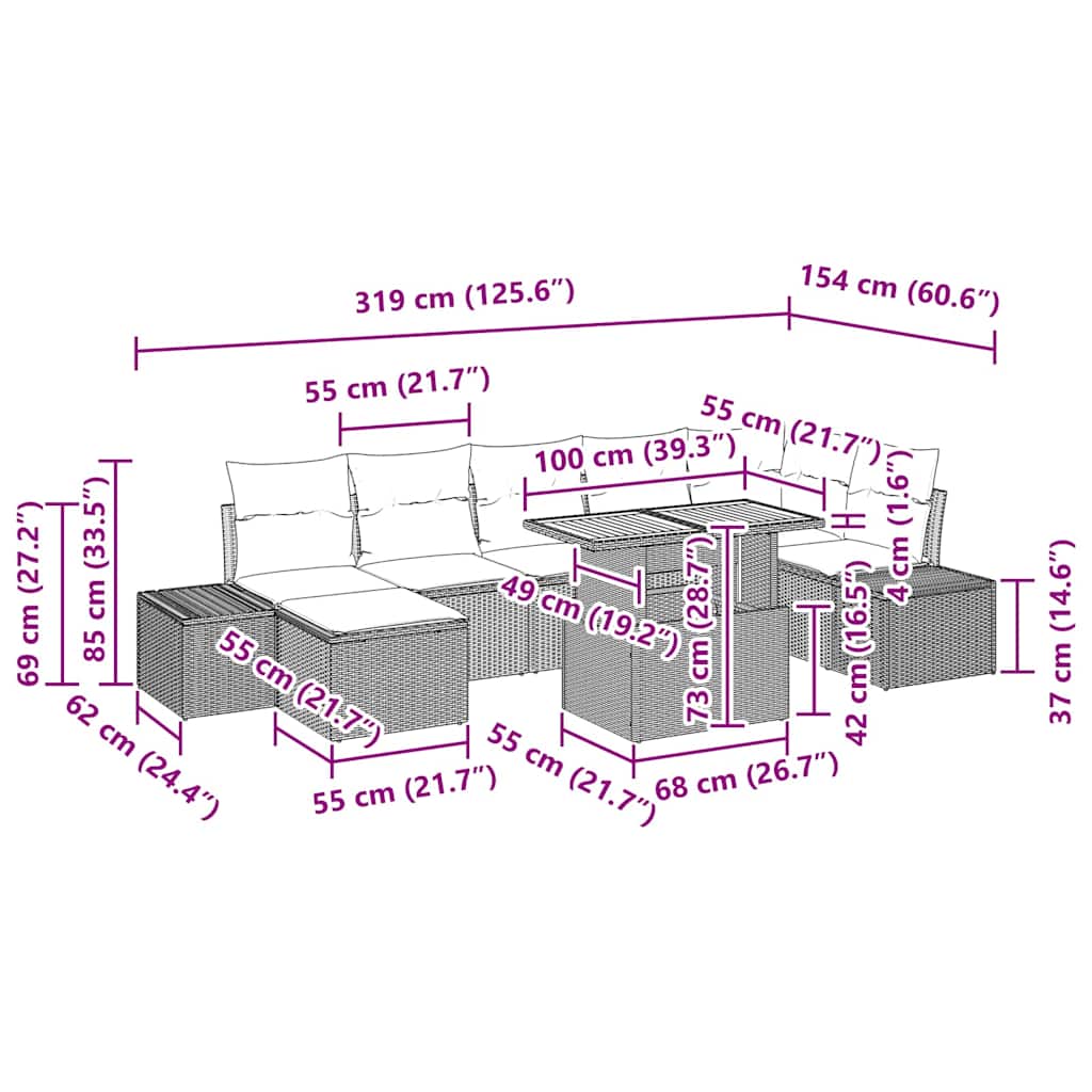 Conjunto de sofá de jardín 8 pcs Beige Poliratán