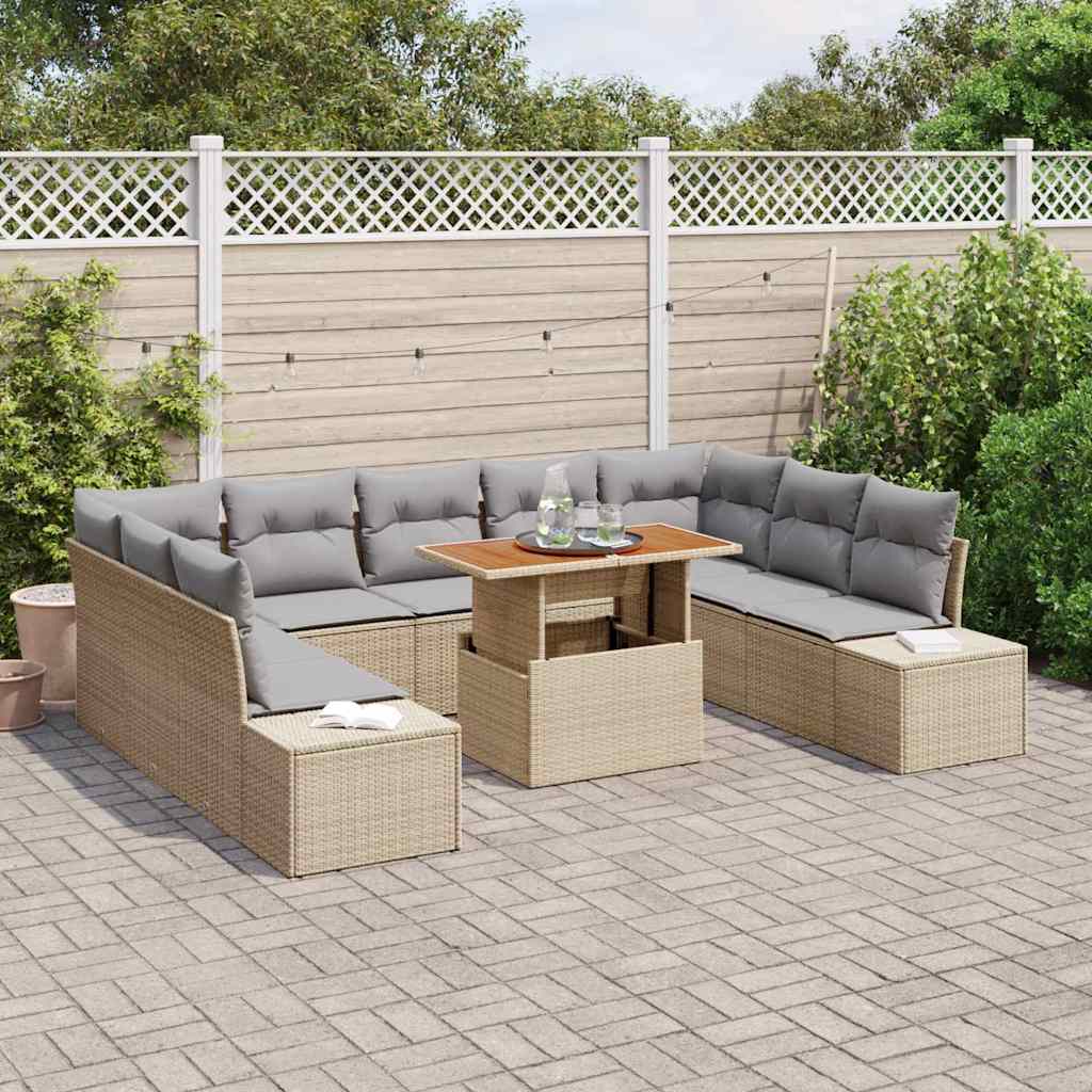 Conjunto de sofá de jardín 10 pcs Beige Poliratán