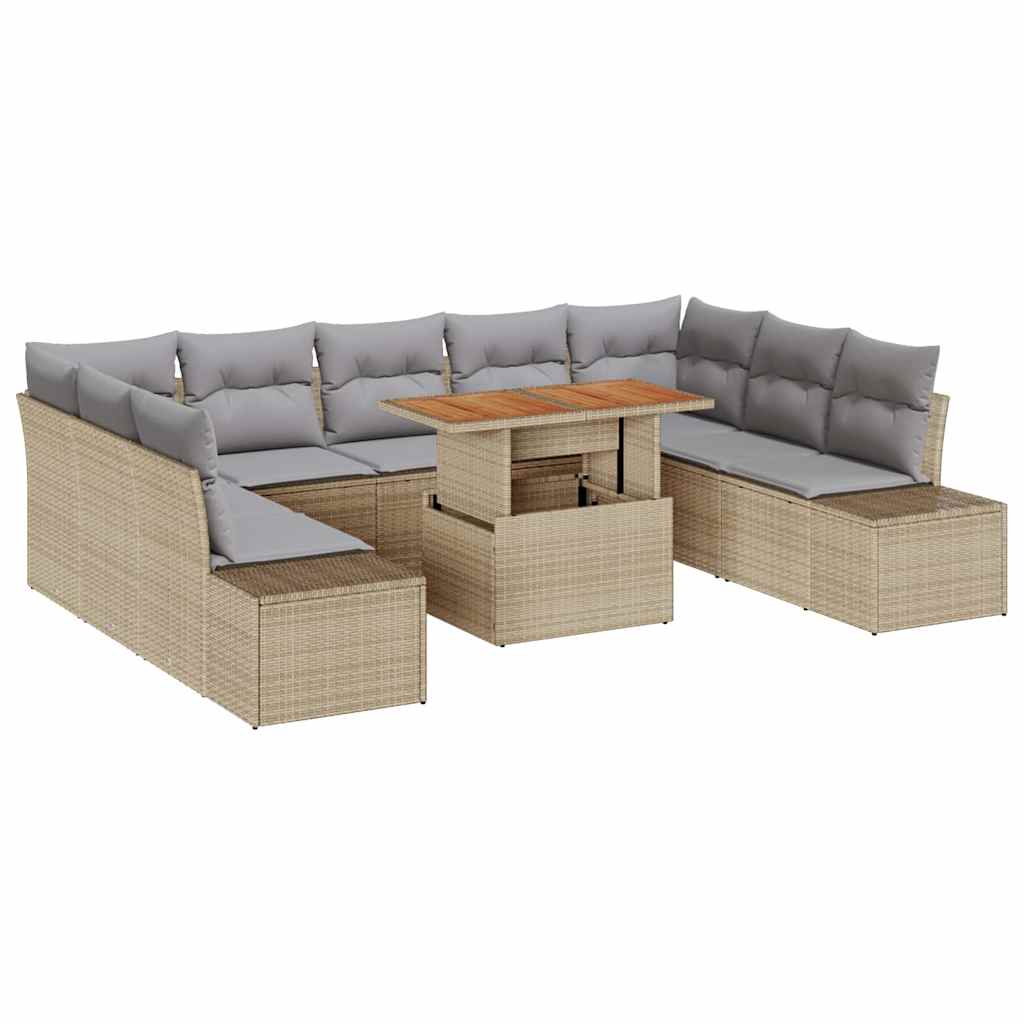 Conjunto de sofá de jardín 10 pcs Beige Poliratán