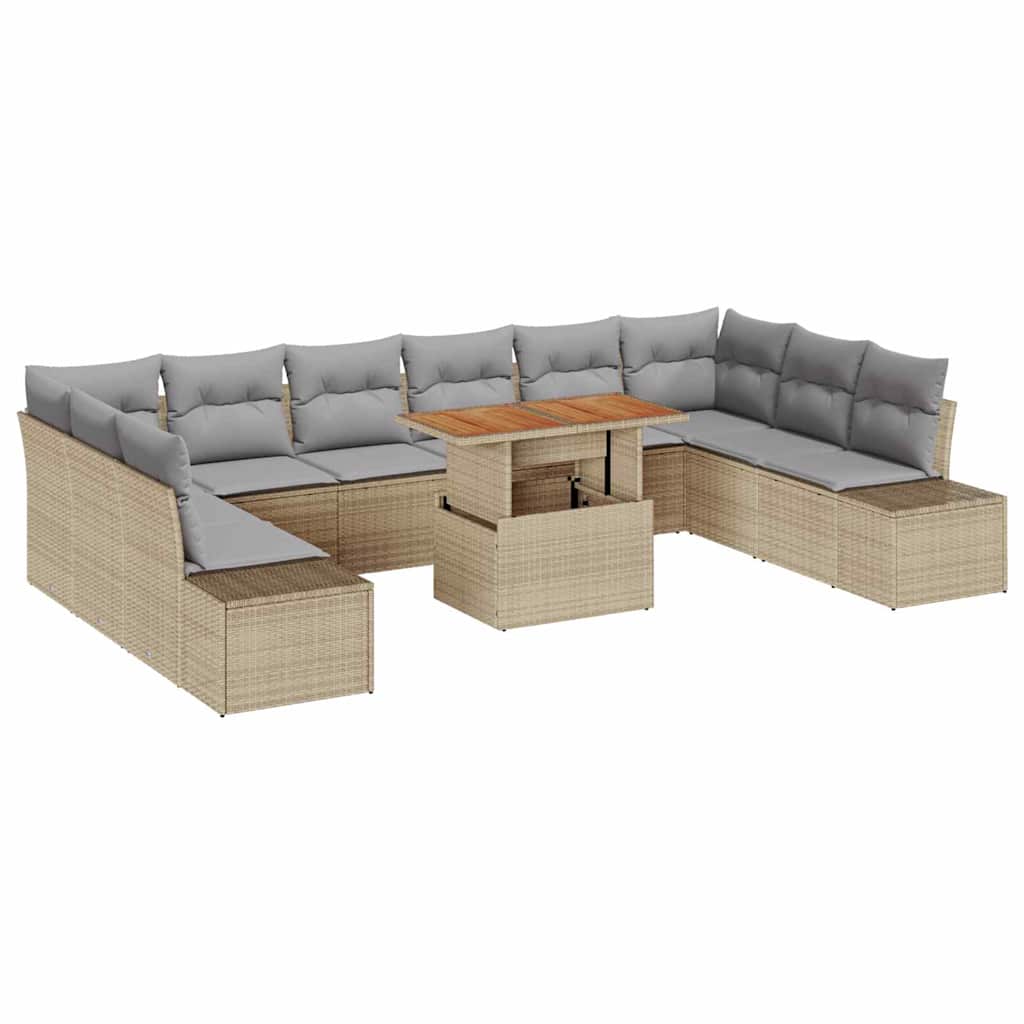 Conjunto de sofá de jardín 11 pcs Beige Poliratán