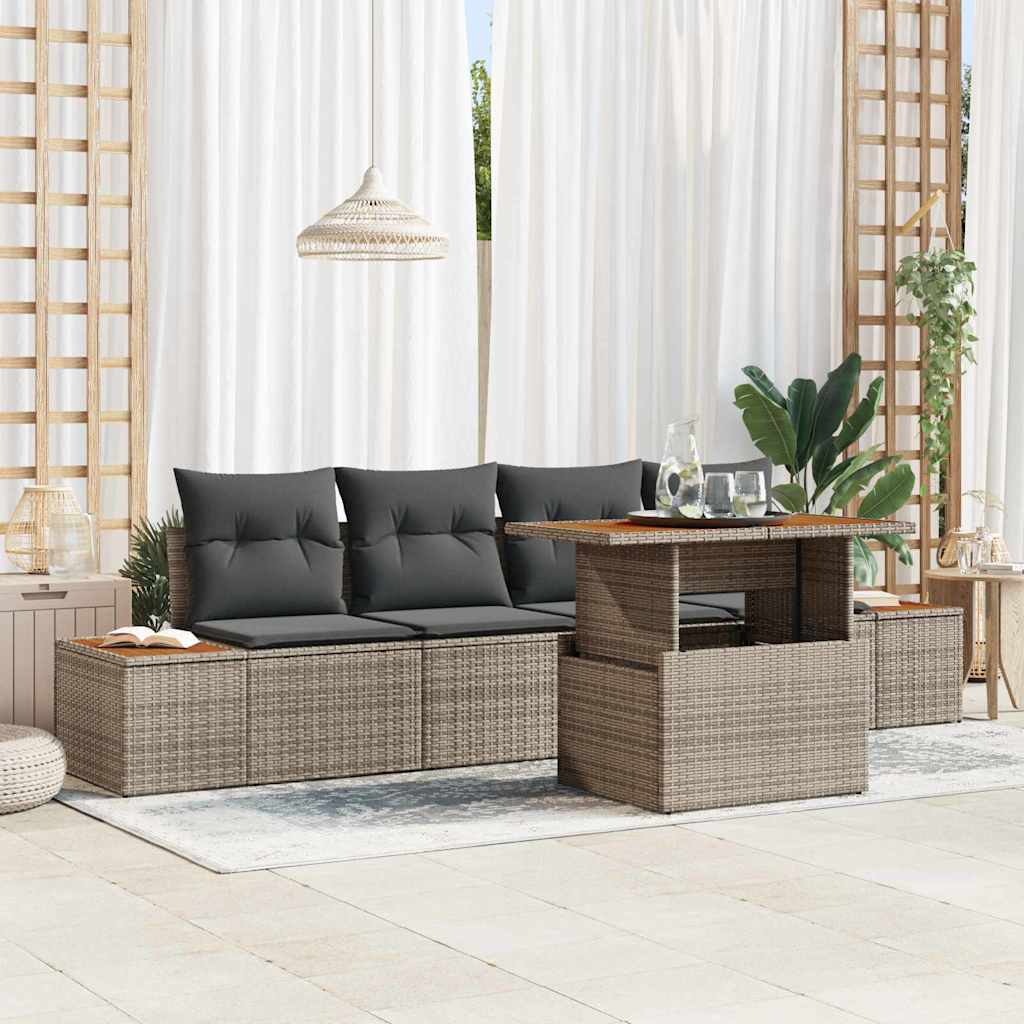 Conjunto de sofá de jardim 5 pcs Bege Polirratã