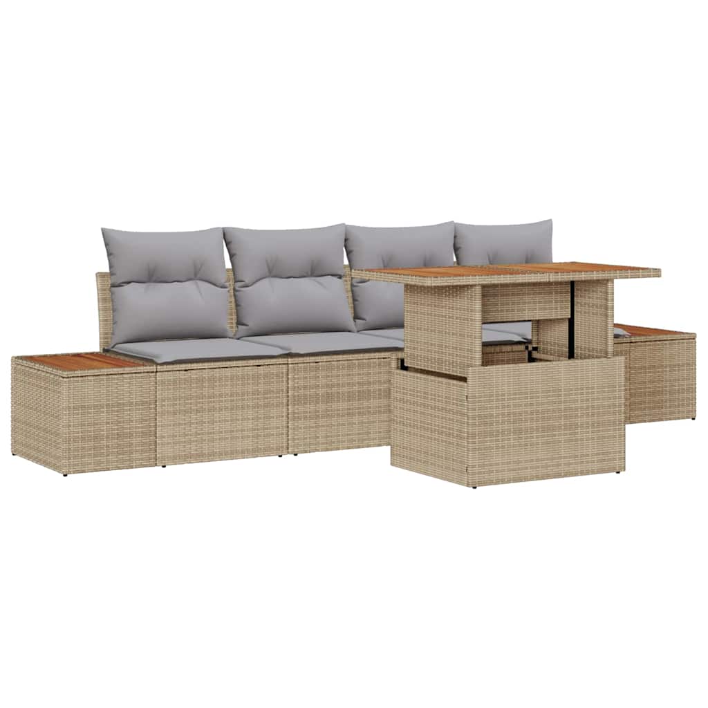 Conjunto de sofá de jardín 5 pcs Beige Poliratán