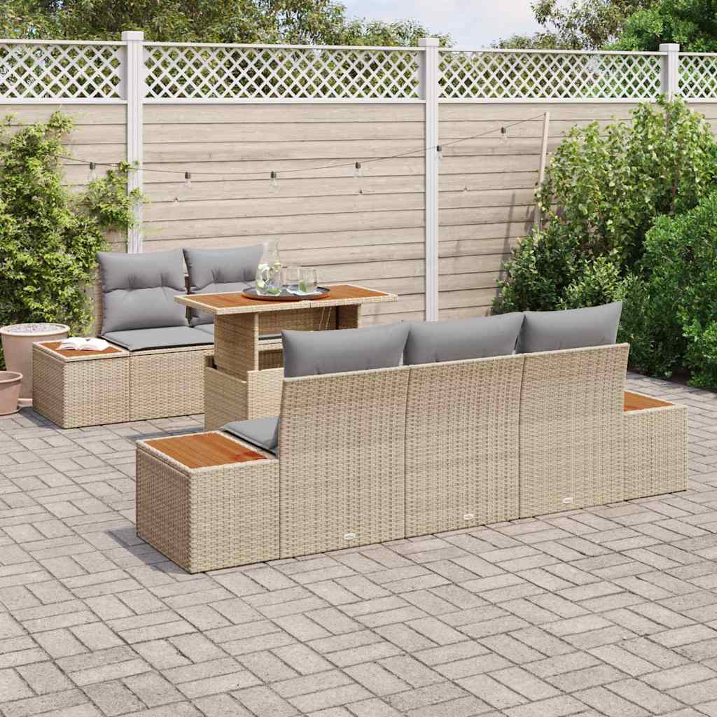 Conjunto de sofá de jardín 6 pcs Beige Poliratán