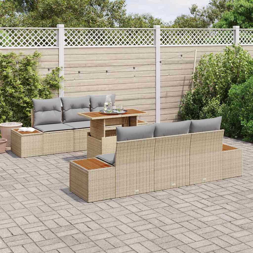Conjunto de sofá de jardín 7 pcs Beige Poliratán