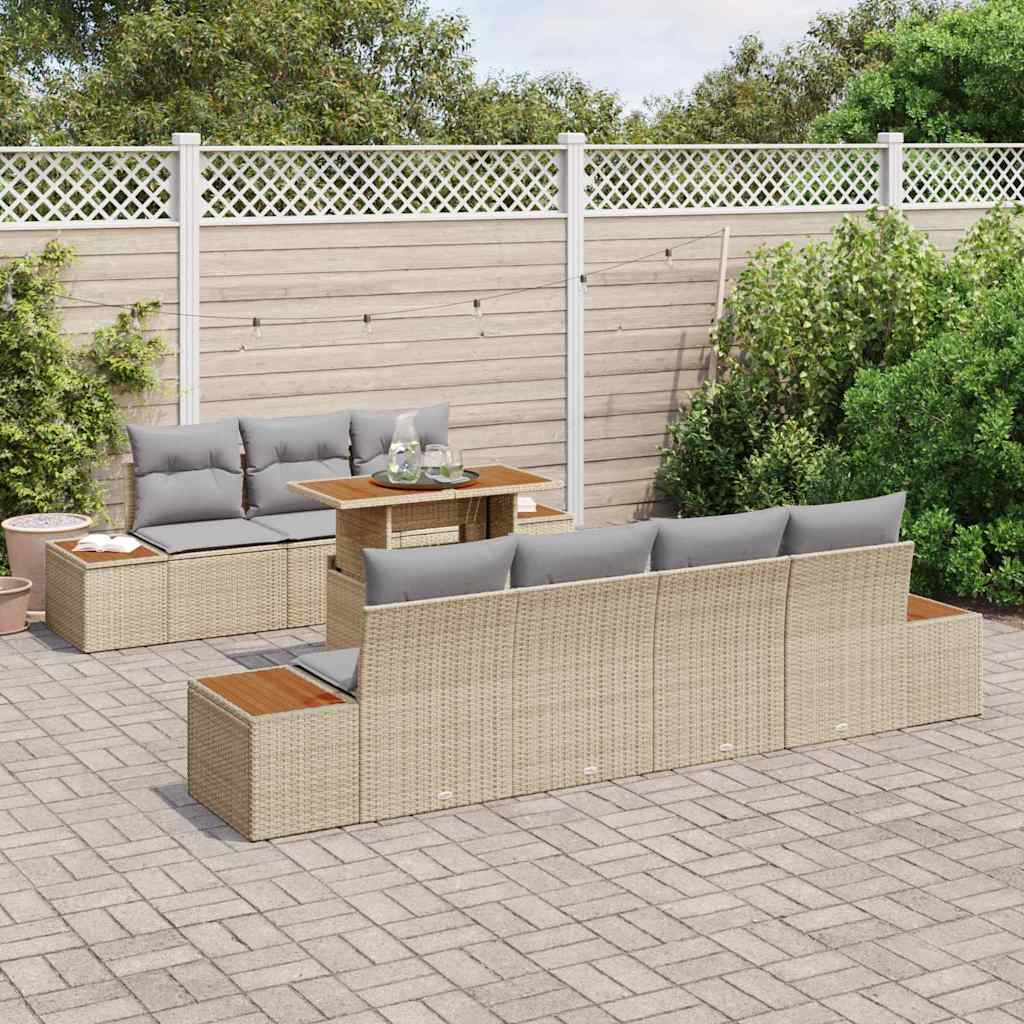Conjunto de sofá de jardín 8 pcs Beige Poliratán