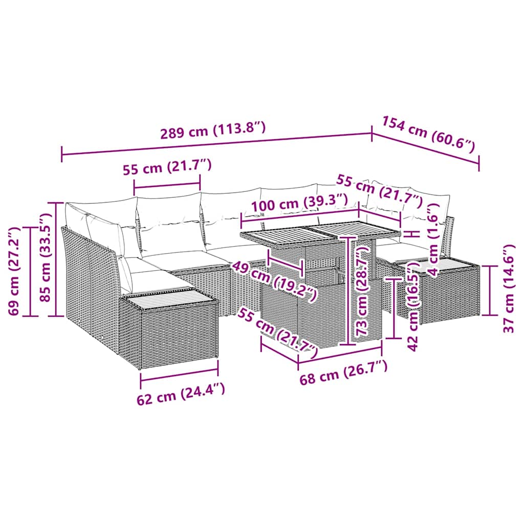 Conjunto de sofá de jardín 8 pcs Beige Poliratán
