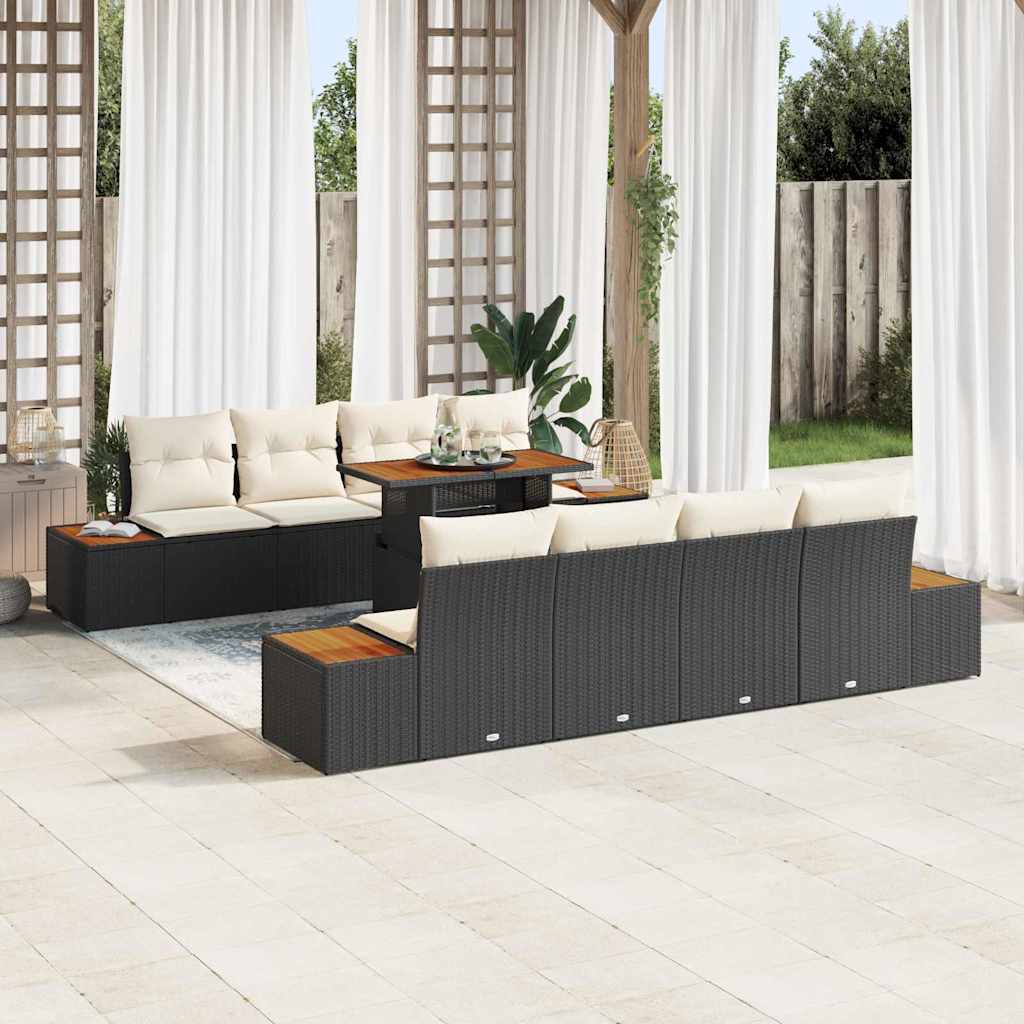 Conjunto de sofá de jardim 9 peças Bege Vime sintético